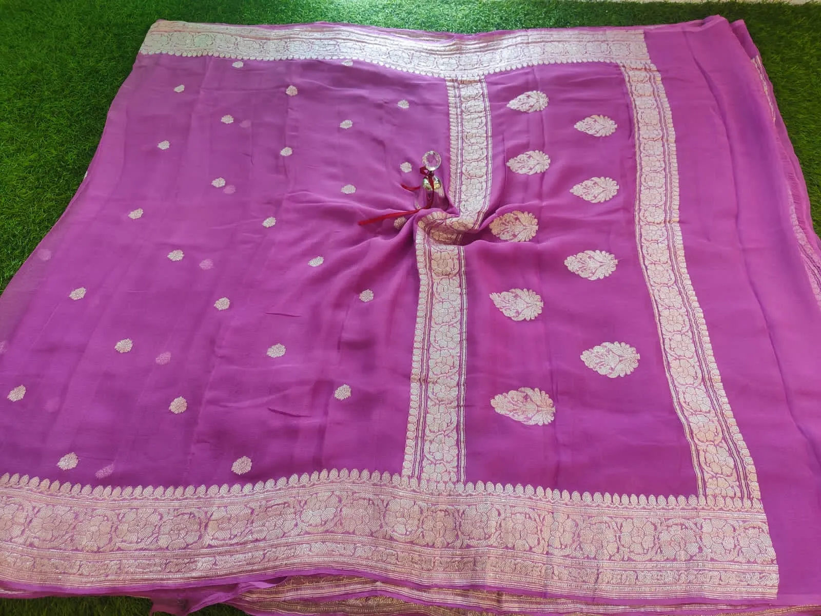 Light Pink Banarasi Khaddi Chiffon Buti Saree