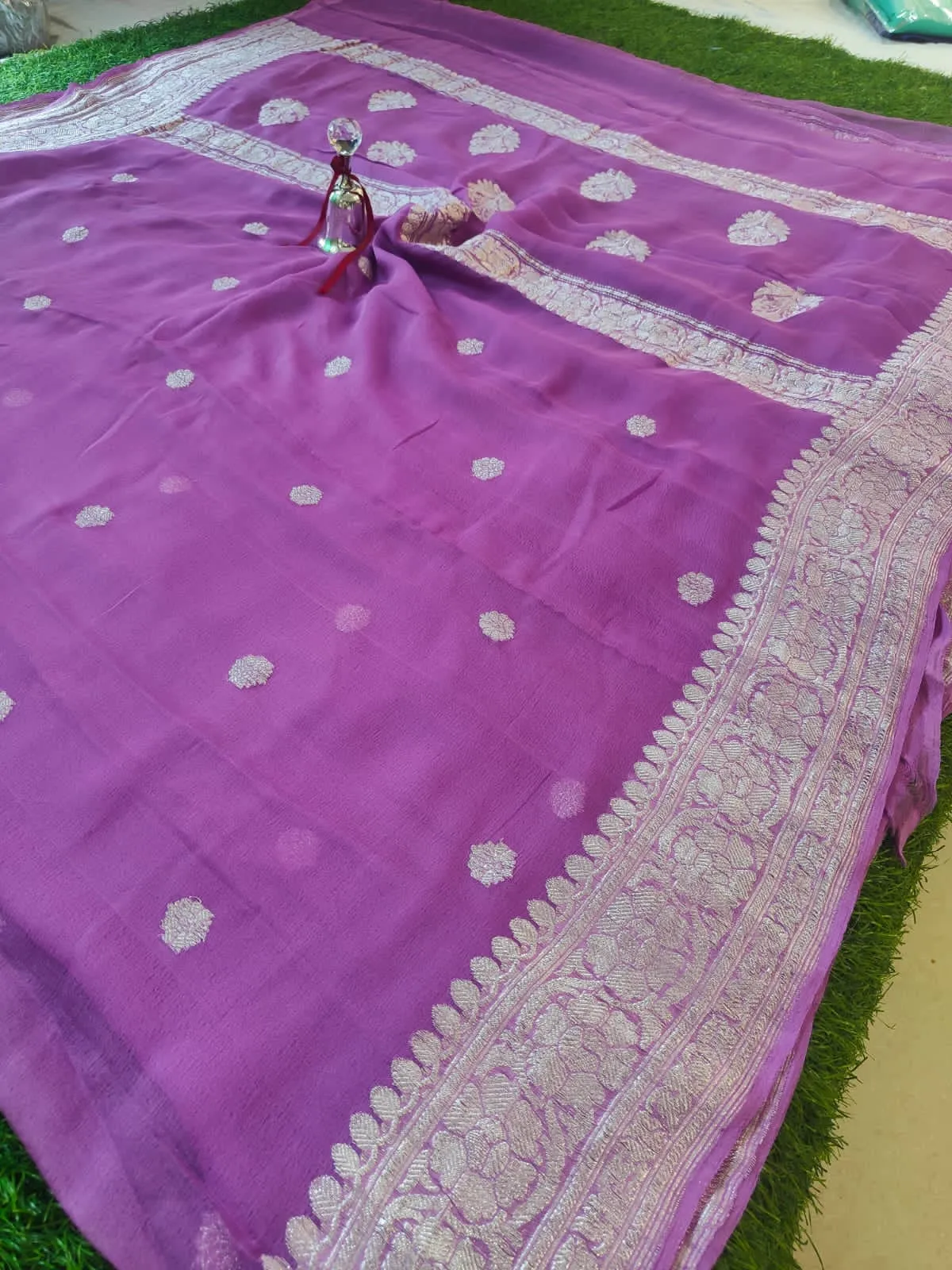 Light Pink Banarasi Khaddi Chiffon Buti Saree