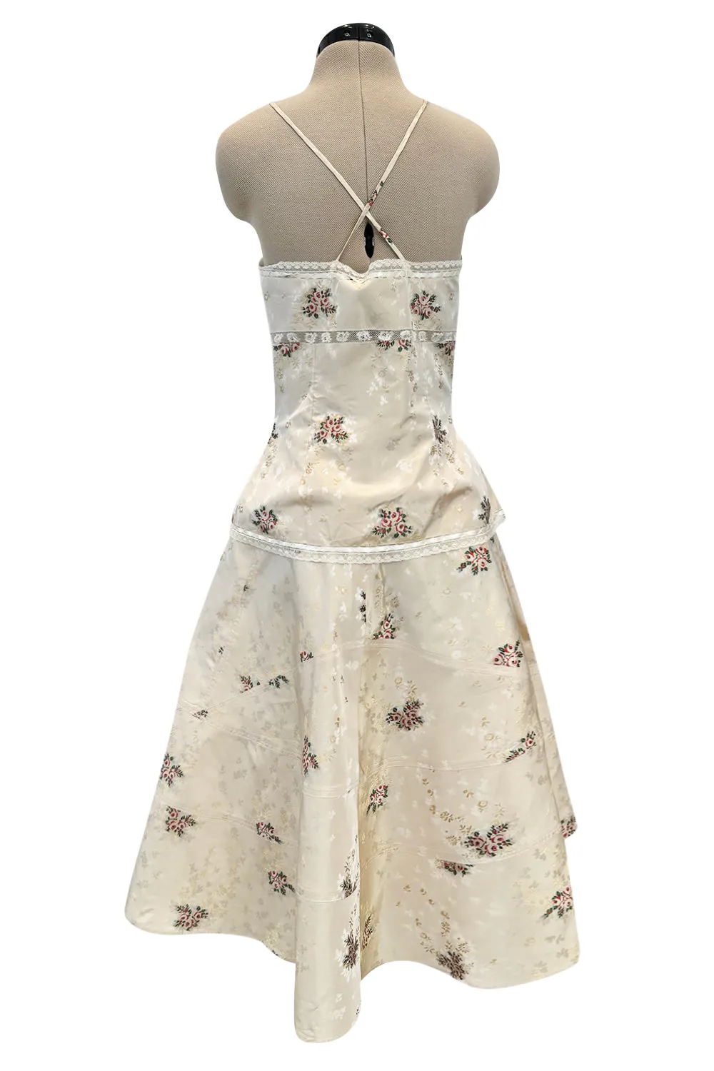 Spring 2006 Christian Dior by John Galliano Ivory Silk Top & Skirt Set w Flowers